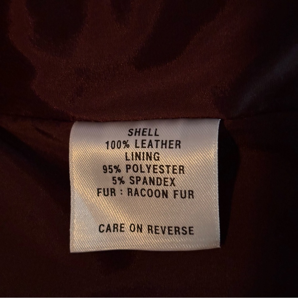 NWOT St. John Sport Choc Velvet Brown Leather Jacket w Raccoon Fur L/XL - Picture 13 of 16